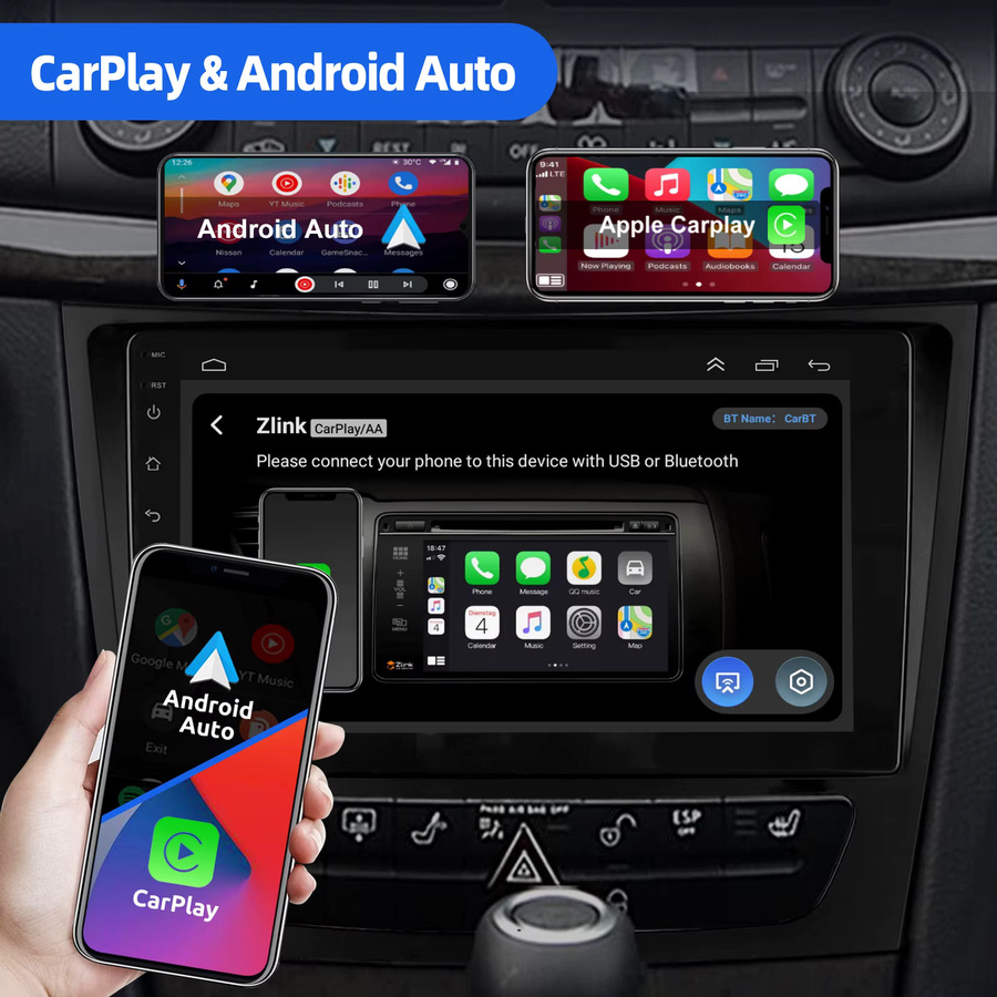 ESSGOO Android 13 Autoradio mit 9 Zoll Touchscreen, 4 Kerne, 32GB/64GB, CarPlay, GPS, Bluetooth und FM RDS für Mercedes GLS E-Class W211 W219, Schwarz - Bild 3