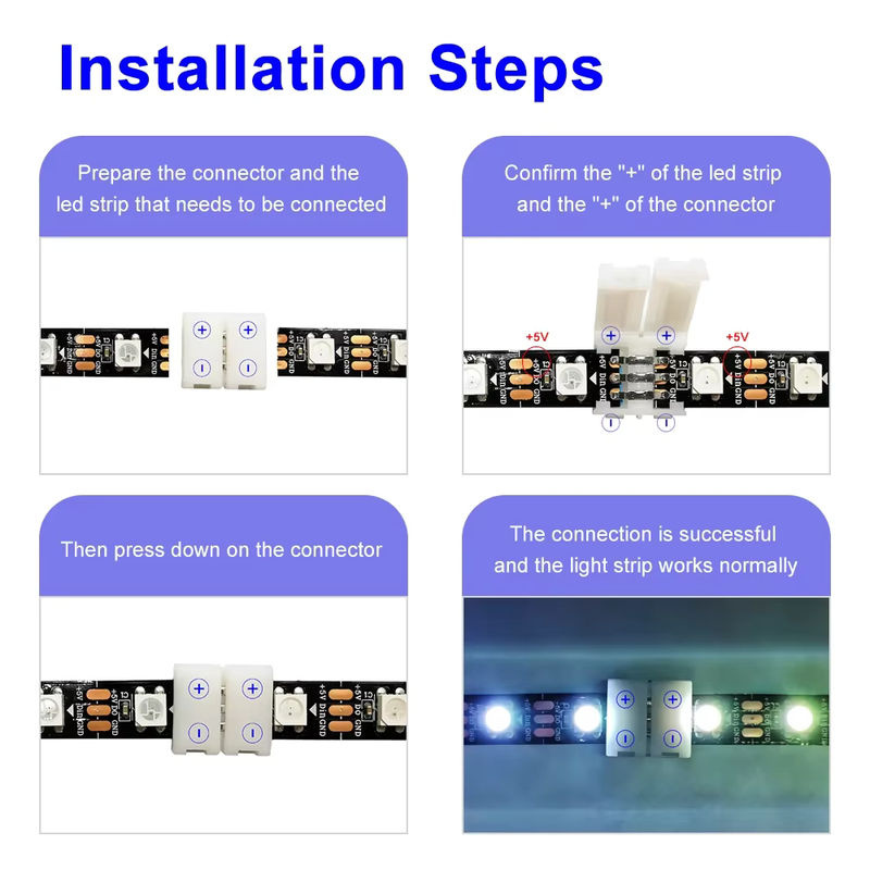 FUNZENXIN Lötfreie LED-Streifenverbinder L-Form Eckverbinder für 10mm Lichtbänder (2PIN, 3PIN, 4PIN, 5PIN) für WS2811 WS2812 5050 RGB SMD - Bild 2