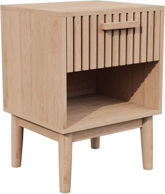PXloue 2er Set Nachttisch aus Holz in Holzfarbe mit Schublade, B/T/H: 35 x 40 x 55 cm - Bild 1