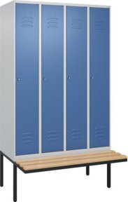 C+P Spind Classic PLUS Garderobenschrank mit Sitzbank, 4 Abteile, Zylinderschloss, 4 Garderobenhaken, mittige Trennwand, B/T/H: 212 x 120 x 81,5 cm - Bild 1