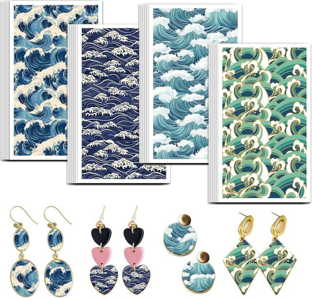 24er Set Transferpapier für Polymer-Ton mit Ozeanmuster in Blau, 4 verschiedene Designs für Sommer-Kreationen - Bild 1