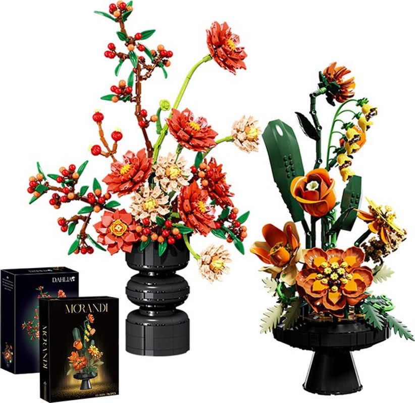 FINGERROCK Blumen Bausteine Dahlie und Chrysantheme als dekorative Topfpflanze in Morandi-Farben aus Kunststoff - Bild 1