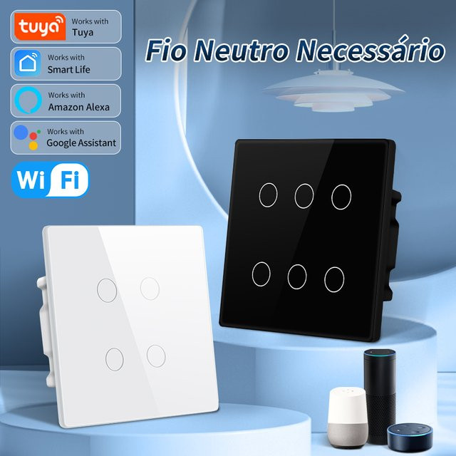 GGBEE Tuya WiFi Smart Switch 4/6-fach Touch-Panel Lichtschalter in Schwarz, App- und Sprachsteuerung kompatibel mit Amazon Alexa und Google Assistant, Brasilien Standard - Bild 1