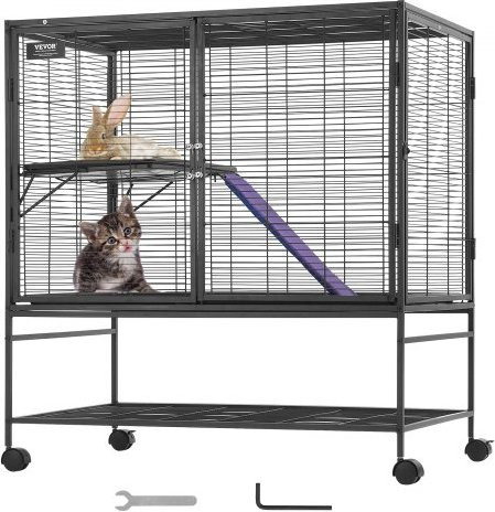 VEVOR Rollender 2-Stöckiger Kleintierkäfig aus Metall in Schwarz mit Rampen und Tablett für Frettchen, Hamster, Meerschweinchen und Chinchillas - Bild 1