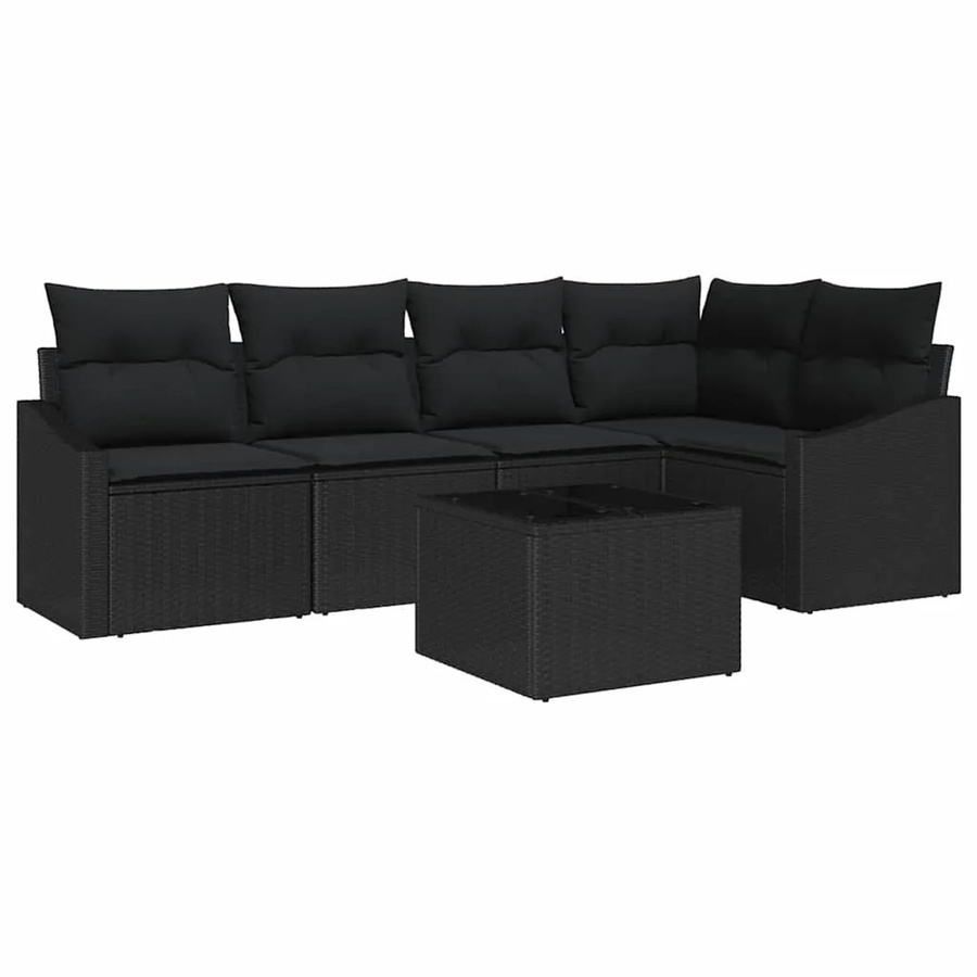 vidaXL Garten-Sofa-Set 6-teilig in Schwarz aus Poly Rattan und Stahl mit Polsterkissen und Tisch - Bild 2