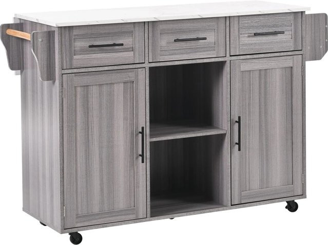 okwish Servierwagen mit Klappfläche und Stauraumtüren in Grau, modern mit Rollen für Esszimmer und Küche, B: 120,0 cm, T: 71,0 cm, H: 91,5 cm - Bild 1