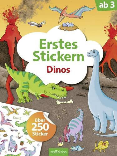 ARS Edition Erstes Stickern Dinos Stickerbuch mit Dinosauriern, Vulkan und Dschungel, Bunt/Mehrfarbig - Bild 1