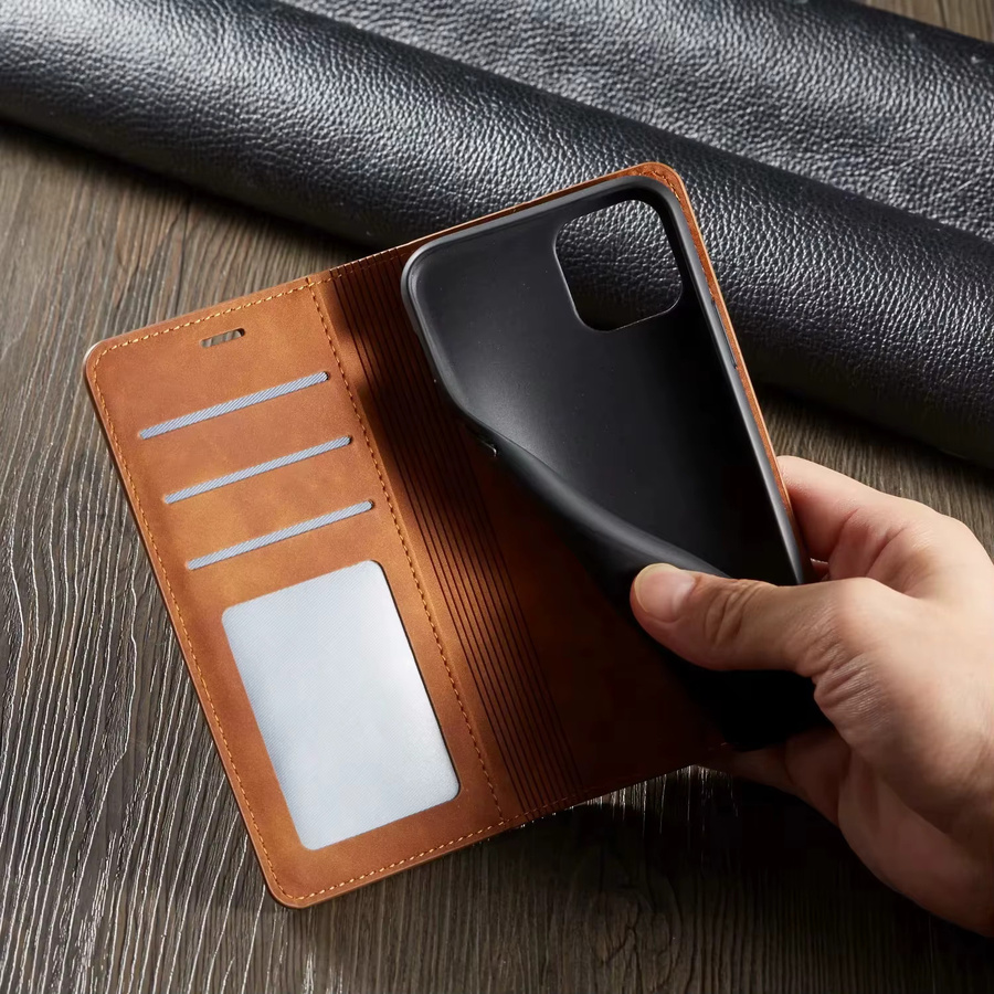 AIERHEBA Leder Magnetische Flip Case Brieftasche mit Kartenfach für iPhone 11 bis iPhone 17 Pro Max in Blau und Braun - Bild 3