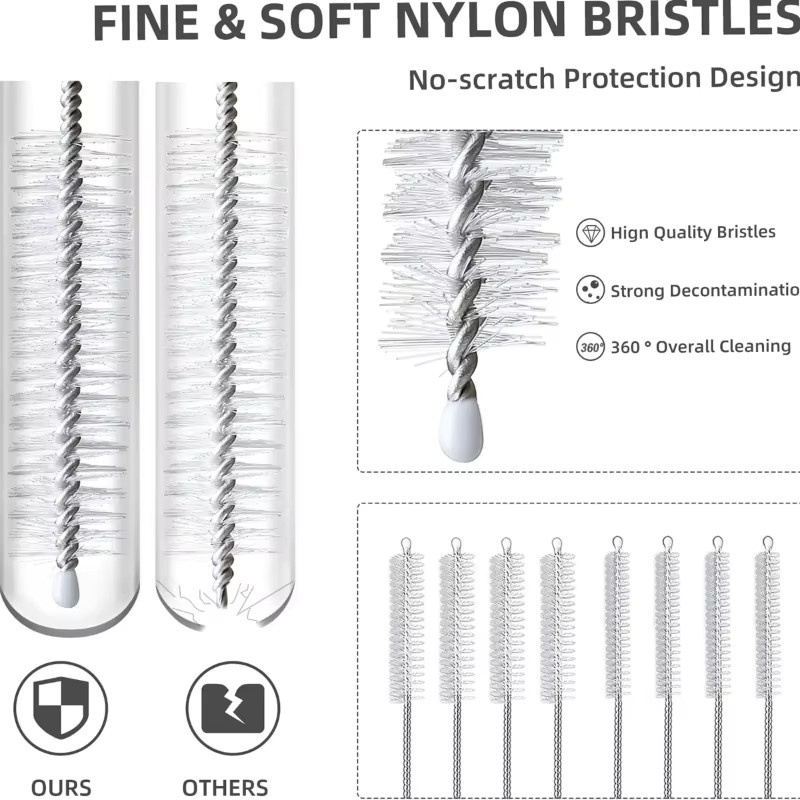 Jaysuing Strohreiniger-Bürsten-Set aus Edelstahl 304 in Silber, 10er Set für Glasstrohhalme, Wasserflaschen und Tassen, Länge: 17,5 cm und 24 cm - Bild 2