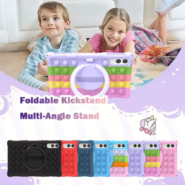 Silikon Kinderhülle für Xiaomi Redmi Pad 2 11 Zoll 2025 mit Ständer, Schultergurt und Stifthalterung in Lila/Mehrfarbig - Bild 2