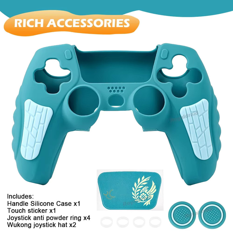 Pogopirate Anti-Rutsch-Silikonhülle für PS5-Controller in Blau und Türkis inklusive Touchpad-Aufkleber - Bild 2