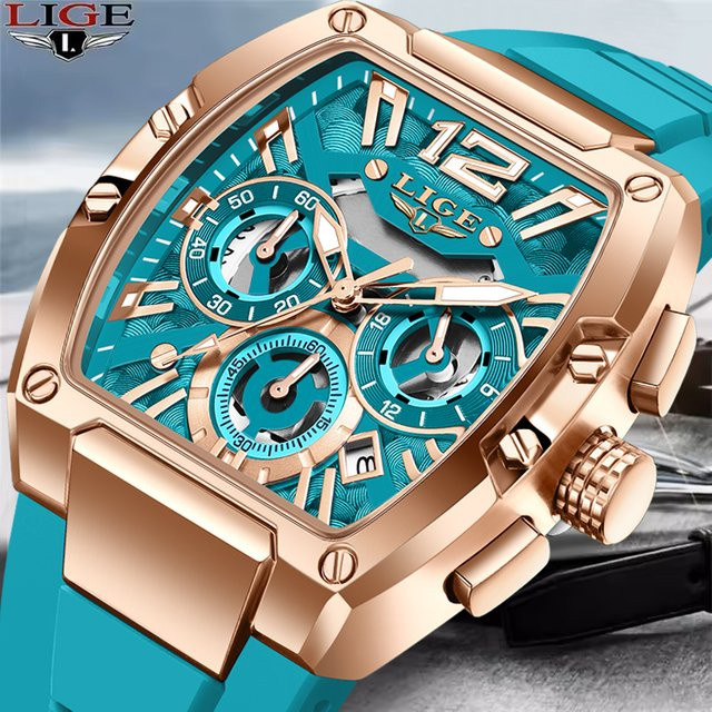 LIGE Chronograph Armbanduhr, Quarz, Silikon, Blau, Herren - Bild 1