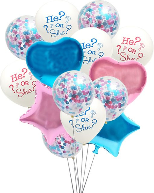 QIJOYJU Latexballons Set mit Herz- und Stern-Motiven in Multicolour für Gender-Reveal-Partys und Schwangerschaftsfeiern - Bild 1