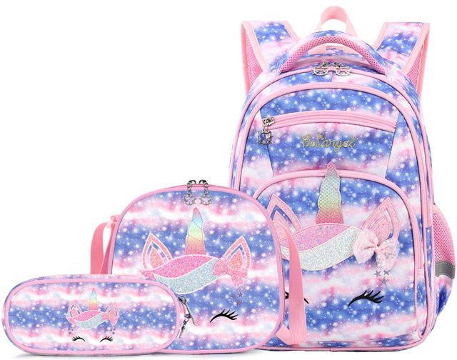 MOK Schulrucksack Set für Kinder und Teenager mit Brotdose und Federmäppchen in Multicolour - Bild 1