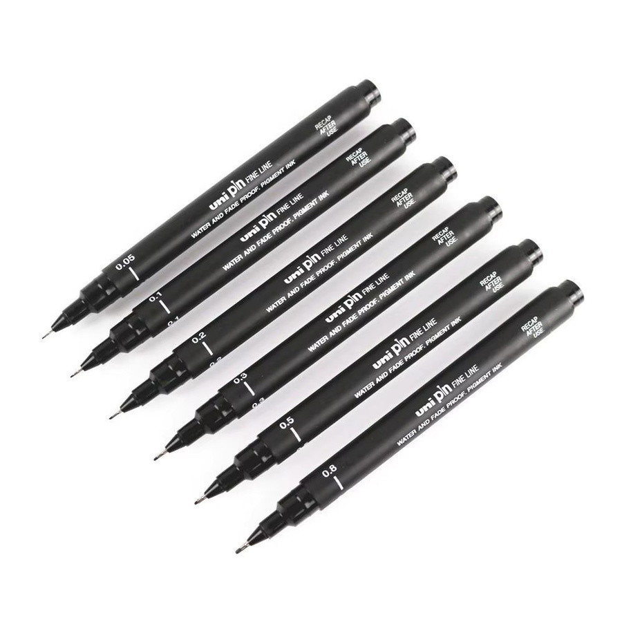Mikron Fineliner Set aus 6 Pigment Tinten Schreibstiften in Schwarz mit den Stärken 005, 01, 02, 03, 05 und 08 für Kunst und Büro - Bild 5