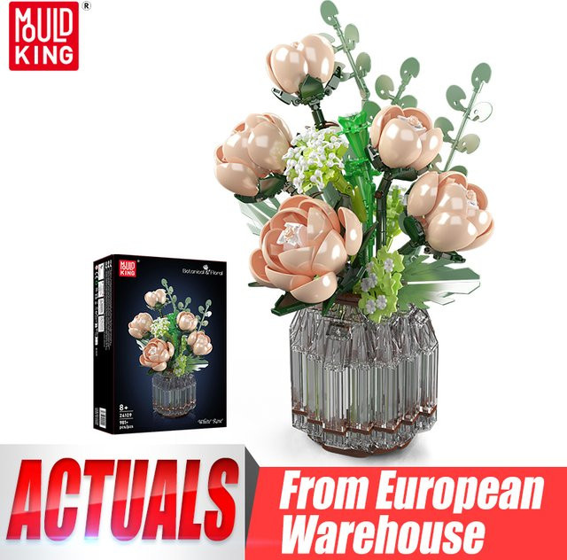 Mould King 24109 Blumenstrauß-Spielzeug, Weiße-Rosen-Baustein-Modell-Set, ab 8 Jahren - Bild 1