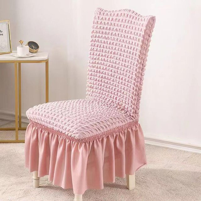 Waschbare Stretch-Stuhlhussen mit Rock für Esszimmerstühle in Rosa von SZwatch - Bild 1