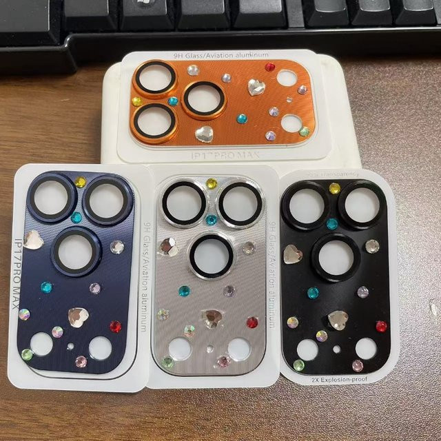 Handgemachte Strass DIY Kamera Objektiv Abdeckung für iPhone 17 Pro Max mit HD Glas und Legierung Ring in Orange - Bild 1