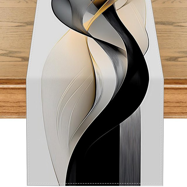 VIKAMA Tischläufer mit ethnischem Design und geometrischen Tier-Motiven in Weiß, B/H: 33 x 230 cm - Bild 1