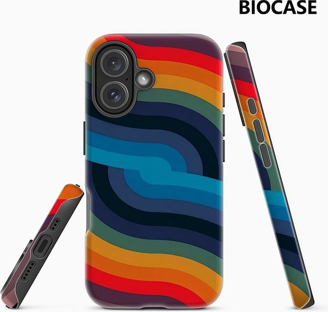 Bunte Handyhülle mit gebogenen Streifen für Apple iPhone Modelle, doppelschichtige Rückseite, Multicolor - Bild 1