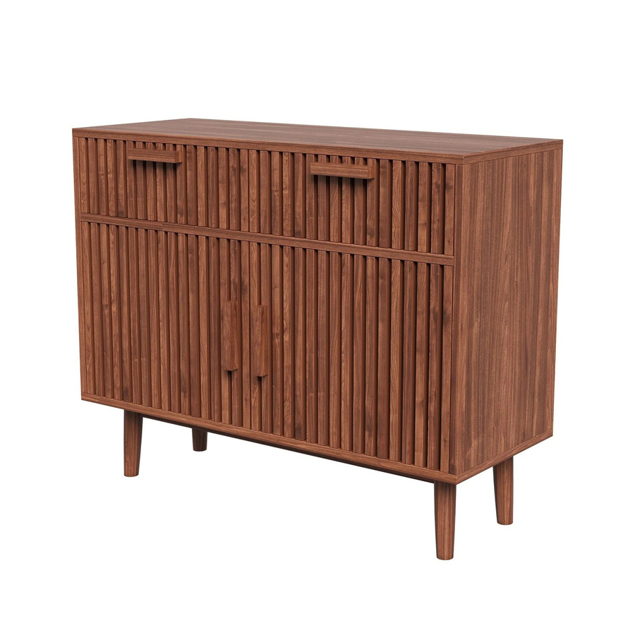 PXloue Sideboard in Walnussoptik im Mid-Century Design mit Schubladen und Türen, Braun - Bild 2