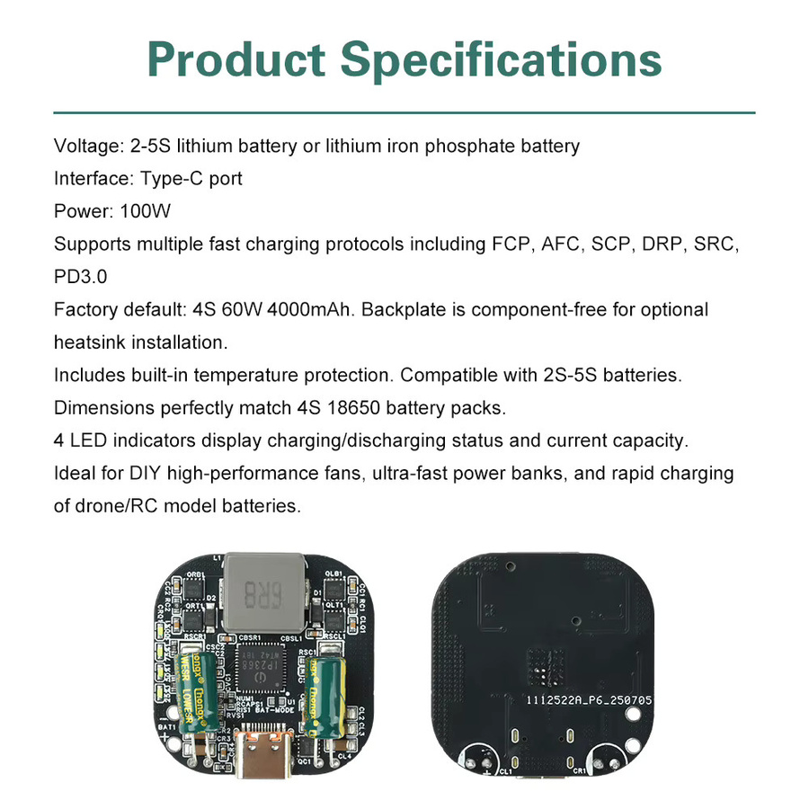 IP2368 Bidirektionales Schnelllademodul PD100W mit Typ-C-Schnittstelle für 2-5S Lithiumbatterien und Temperaturschutz - Bild 2