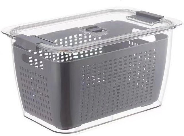 OutsideWorld Abtropfkorb im japanischen Stil für Gemüse und Kühlschrank, 2-lagig, Grau, Größe M - Bild 1
