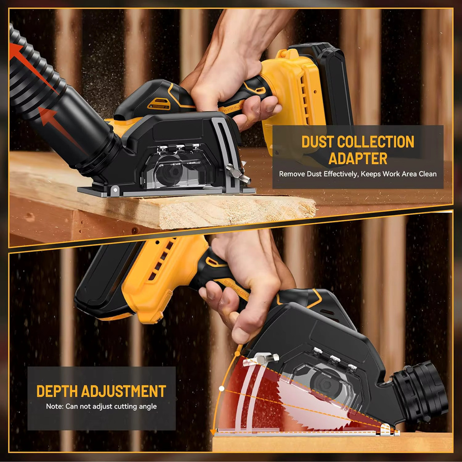 DeWalt 3-Zoll-Mini-Kreissäge Gelb, kabelloses Trennwerkzeug mit 19500 U/min und Tiefeneinstellung für Metall, Holz, Fliesen und Kunststoff, kompatibel mit DeWalt 20V Akku - Bild 4