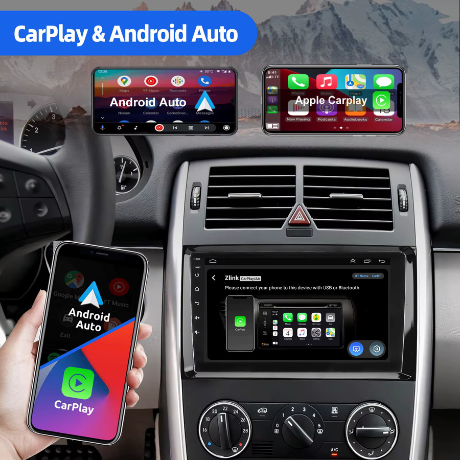 ESSGOO Autoradio mit 9 Zoll Display, 4+64 GB, für Mercedes-Benz B200, Vito W639, Sprinter und Viano W169, Schwarz, mit Wireless CarPlay, Android Auto, GPS, Bluetooth und WiFi - Bild 3