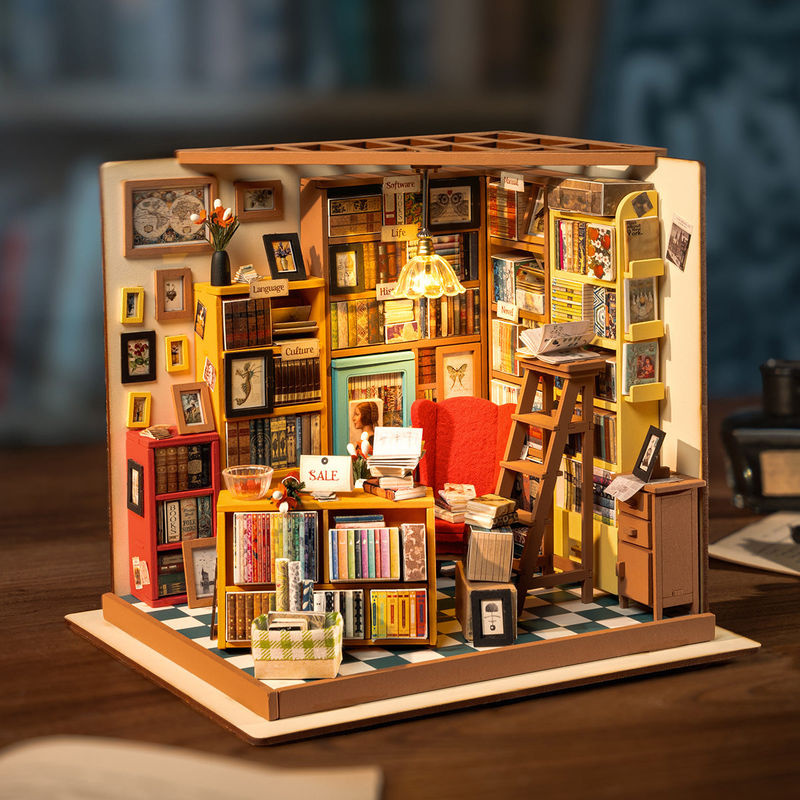 ROBOTIME Rolife 3D-Puzzle Sam's Arbeitszimmer Bibliothek DIY Miniaturhaus Bausatz aus Holz, mehrfarbig - Bild 2
