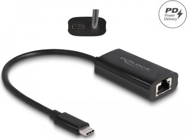 Delock USB-C zu Gigabit LAN Adapter mit Power Delivery 100 Watt in Schwarz (61026) - Bild 1