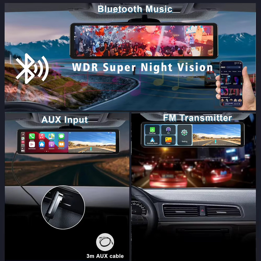 MYOLSD 4K Auto Dashcam Rückspiegel mit Android Auto und Apple CarPlay, 11,26 Zoll Display, GPS, WiFi, Bluetooth, Schwarz - Bild 3