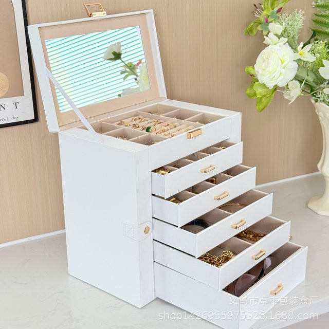 DELESYS 6-lagige Schmuckschatulle für Halsketten, Uhren und Accessoires in Pink und Weiß - Bild 1