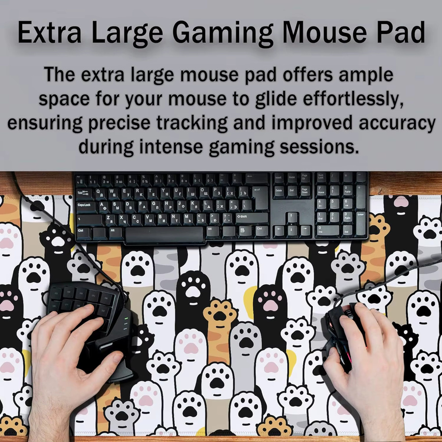 Niedrige Katzenpfoten-Schreibtischunterlage Multicolor – XXL wasserdichtes Gaming-Mauspad mit genähten Kanten und rutschfester Basis für Büro und Zuhause - Bild 4