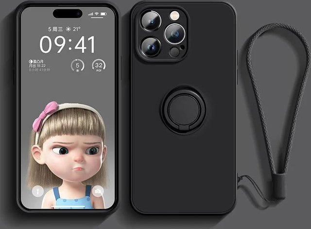 YULIN Magnetische Silikon-Handyhülle mit Ringhalter Ständer für iPhone 11 12 13 14 15 Pro Max XS XR 8 7 SE Plus Schwarz - Bild 1