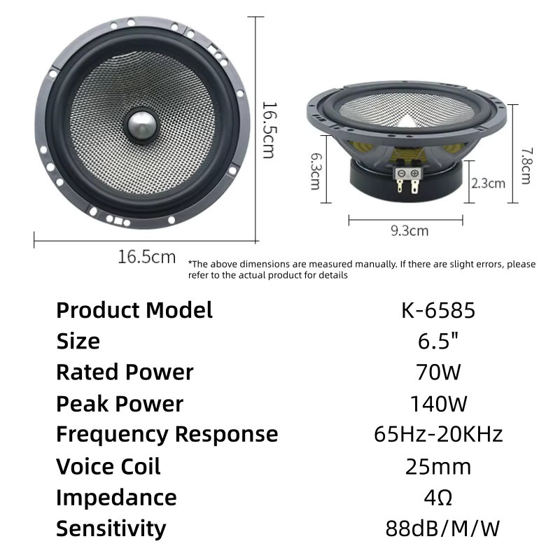 KUERL 6,5 Zoll 2-Wege-Auto-Koaxiallautsprecher-Set in Schwarz mit 140 W High Fidelity Stereo Sound - Bild 2