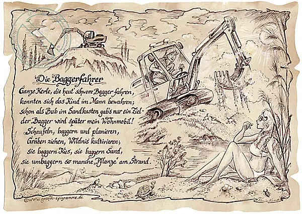 Zunftbild Baggerfahrer als Vintage Poster auf Antikpapier in Braun, Schwarz und Multicolour, A4 - Bild 1