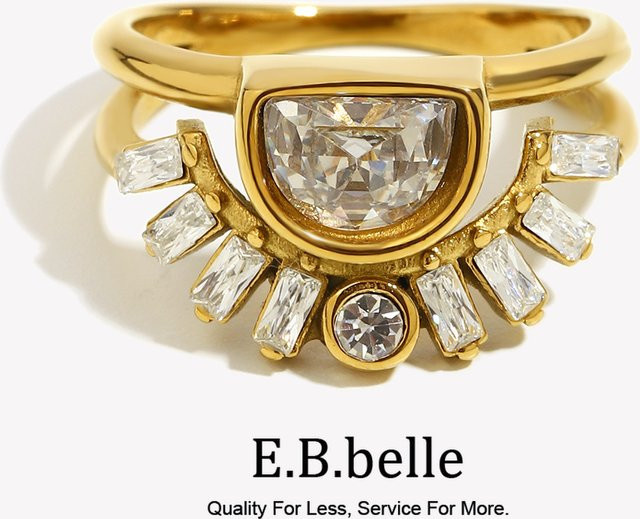 E.B.belle Ring Edelstahl, Gold, Kristall, Damen - Bild 1