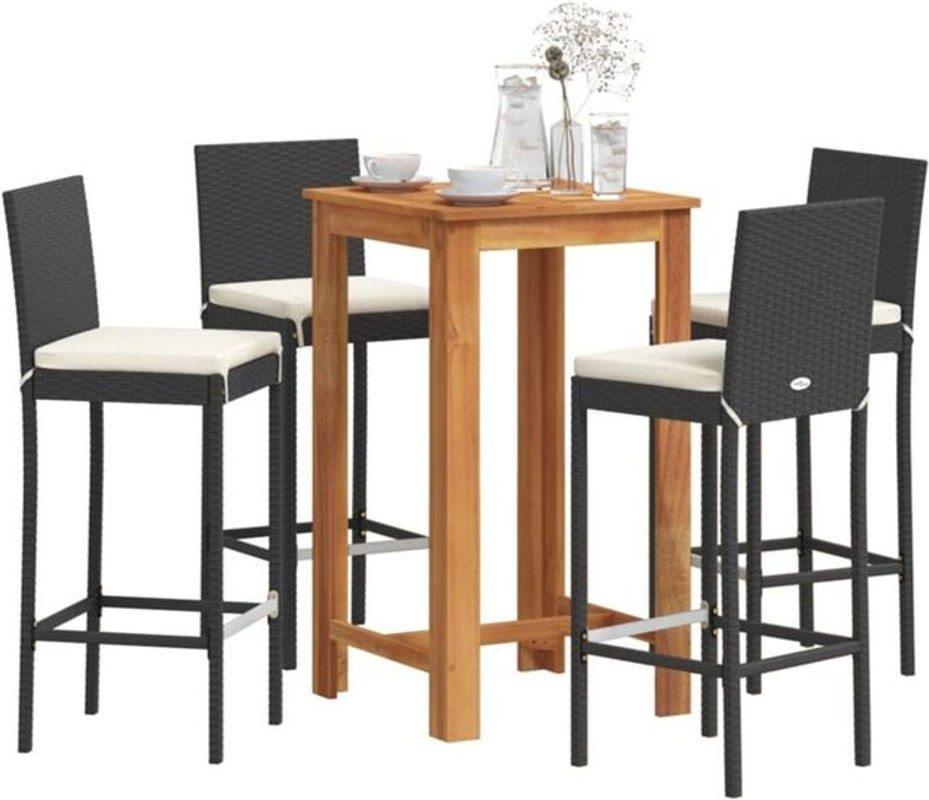 Vidaxl 5-tlg. Gartenbar-Set aus Akazienmassivholz und Polyrattan in Schwarz und Creme - Bild 1
