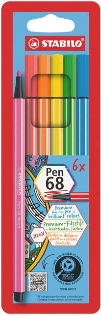 STABILO Pen 68 Fasermaler Neonfarben im 6er Etui, Mehrfarbig - Bild 3