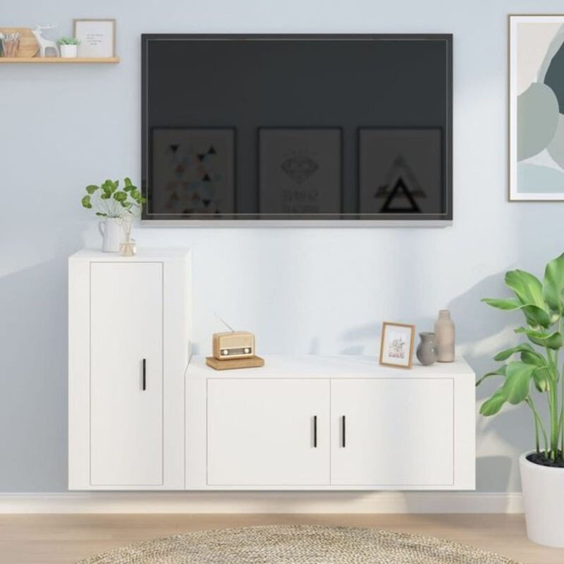 2-teiliges Vidaxl TV-Schrank-Set in Weiß aus Holzwerkstoff im klassischen und minimalistischen Design - Bild 1