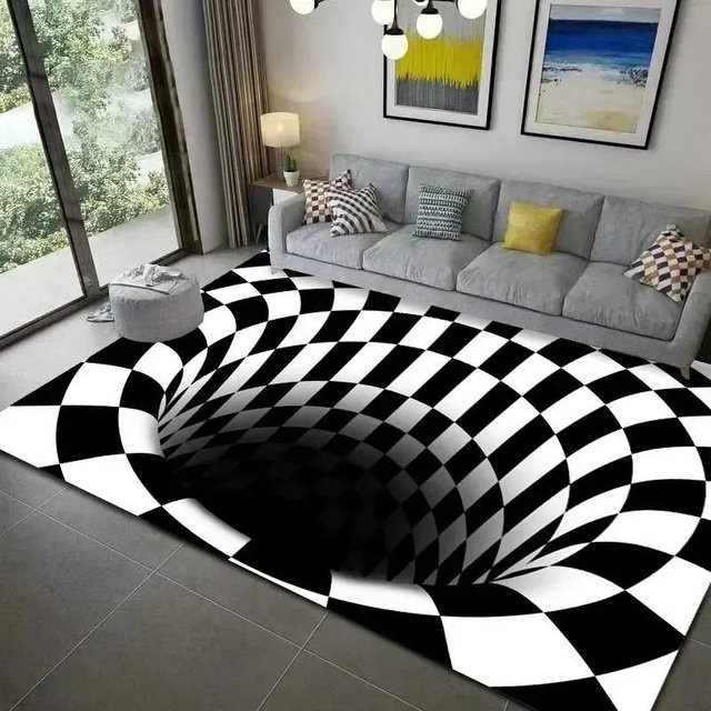 Lodestar 3D-Wirbel-Illusions-Teppich mit geometrischem Design, rutschfest und modern, Farbe: Schwarz, B/T: 60 x 40 cm - Bild 1