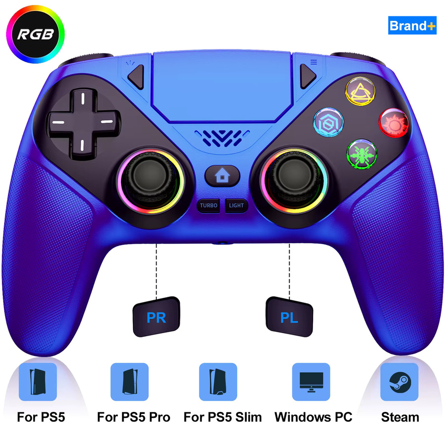 Bonacell Wireless Bluetooth Controller für PlayStation 5 PS5 Pro Slim und PC mit RGB-Beleuchtung, Hall Effect Joystick und 6-Achsen-Gyroskop in Rot/Multicolor - Bild 4
