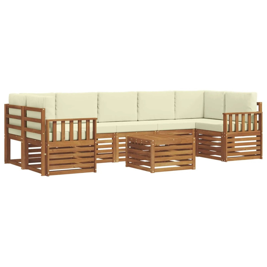vidaXL Sofagarnitur 8-teilig aus Massivholz Akazie in Natur und Creme mit Polsterung und Kissen - Bild 2