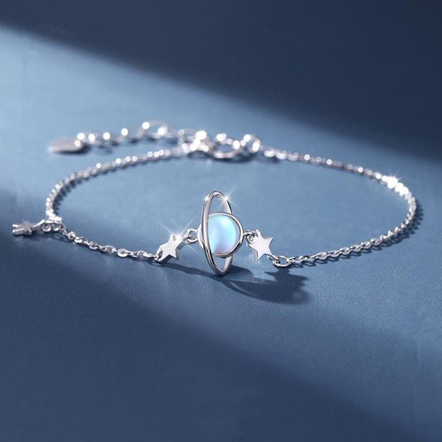 Armband 925 Sterling Silber, Mondstein, Planet Quaste Stern, Damen - Bild 1