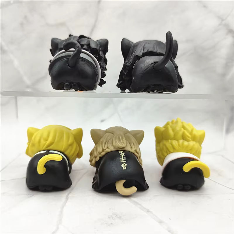Bandai Tokyo Revengers Anime Figuren Set mit Takemichi, Mikey, Baji, Chifuyu und Kazutora als bunte Katzen-Modelle aus Kunststoff zur Dekoration - Bild 4