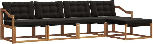 vidaXL Outdoor-Sofagarnitur 5-teilig aus Akazienholz und Textilene in Natur und Schwarz mit wetterfesten Kissen - Bild 1