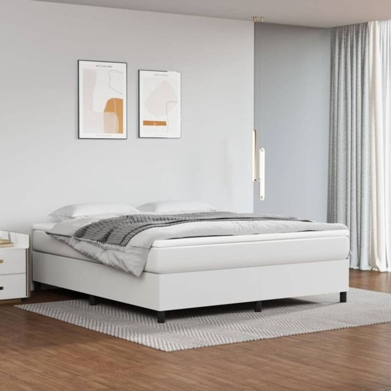 vidaxl Boxspringbett in Weiß aus Kunstleder mit Holzwerkstoff, B/T/H: 160 x 200 cm - Bild 1