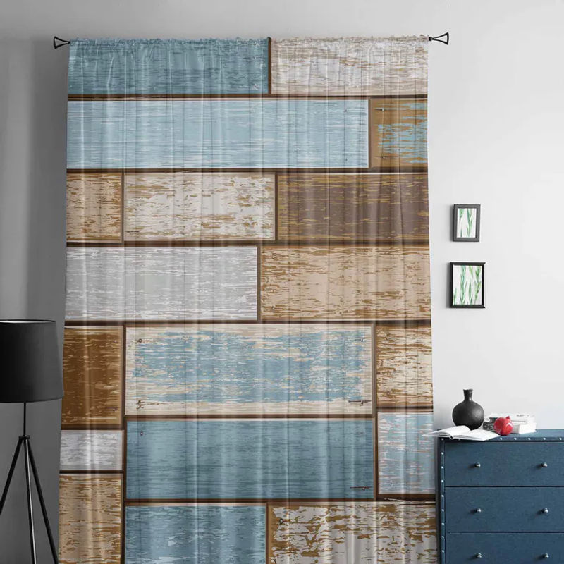 Binchi Outdoor Equipment Tüllvorhang im Landhausstil mit Grafikdesign, Farbe Blau, Transparent, Breite: 135 cm, Höhe: 114 cm - Bild 4
