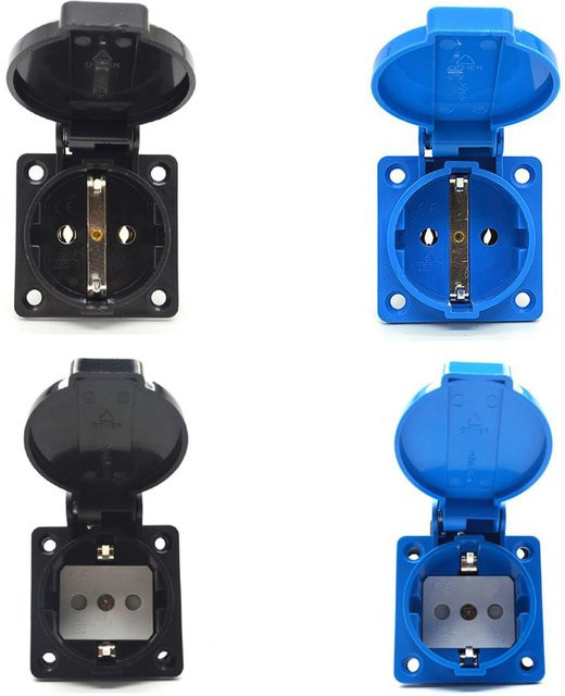 Runde wasserdichte AC-Steckdose USBO IP44 für Außenbereich, Schwarz-Blau, EU-Standard, 16A 250V, Durchmesser: 50 mm - Bild 1